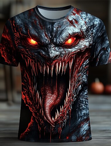  Halloween Pánské Drak 3D Tričko Krátký rukáv tričko 3D tisk Tričkový Košile Přehnaný Designové Horor Párty ulice Ležérní Černá 1 Bílá Rubínově červená Léto Jaro Celý rok Oblečení S M L XL XXL XXXL