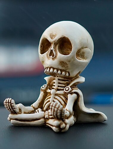  Figura de resina de Halloween, esqueleto meditando encapuchado, adorno único de resina para escritorio, decoración de coche, figura gótica espeluznante para fiesta de Halloween, decoración de mesa para el hogar.