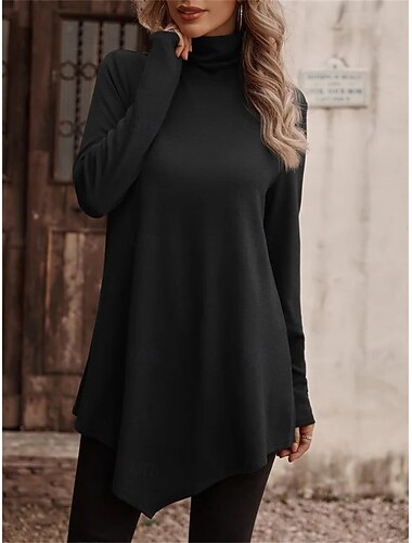  Dámské tričko s dlouhým rukávem Grafický Jednoduchý Stylový Klasický Casual Dlouhý rukáv Turtleneck Topy Párty Večerní nošení Každodenní venkovní asymetrický Černá Bílá Růžová Modrá Podzim Zima Jaro