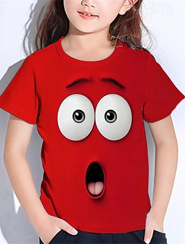  Ragazze 3D Cartoni animati Maglietta Manica Corta Estate Primavera Moda Essenziale Bambini 4-12 Anni Girocollo All'aperto Casuale Quotidiano Vestibilità regolare