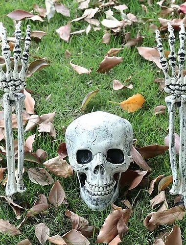  Halloween skelet Groundbreaker decoratieset, realistische schedel en armpalen voor buitentuindecoratie, griezelige Halloween skelet rekwisietset
