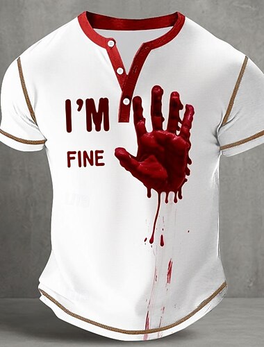  Per uomo Schizzi di sangue Macchie di sangue I'M FINE Maglia Henley Maglietta Manica Corta Vintage Moda Designer All'aperto Casuale Quotidiano Estate Primavera & Autunno Bianco Henley Maglietta Henley