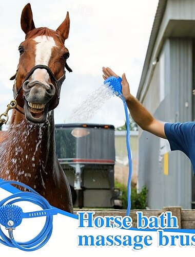  Outil de bain pour chevaux 5 en 1 et brosse douce, brosse polyvalente pour chevaux avec buse de tuyau d'arrosage, outil de massage pour toilettage de chevaux adapté aux bovins, chevaux, moutons, etc.
