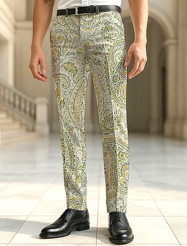  Herr Kostymbyxor Långbyxor Paisley Blomtryck Blommor Fullängd Utomhus Semester Dagligen Retro / vintage Ljusgrön Blå Microelastisk