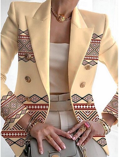  Dame Blazer Bekvem Pustende Lomme Knapper Trykt mønster Mote Fritid Geometrisk Kontor Gate Avslappet Dagligdagstøy Enkeltkneppet Normal Aftæpning Normal Langermet Yttertøy Rosa Lilla Oransje Sommer