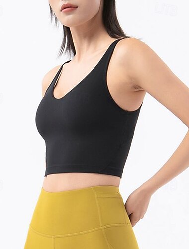  Mulheres Regata curta de ioga Sutiã Esportivo Roupa-Interior Sustentação Média Nu Cor Sólida / Simples Esporte Roupas Esportivas Preto Branco Pilates Zumba Corrida