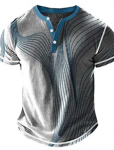  Per uomo Geometrico Astratto Maglia Henley Maglietta a nido d'ape Manica Corta Quotidiano Retrò Vintage Classico Sport all'Aperto Casuale Ferie Estate Primavera & Estate Viola Rosso Blu Grigio Henley