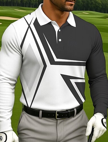  Per uomo Blocco di colori Geometrico Polo Manica Lunga Magliette polo Camicie con Colletto Abbigliamento Sportivo Casual Athleisure Stampa 3D Primavera Autunno azzurro cielo Nero Blu