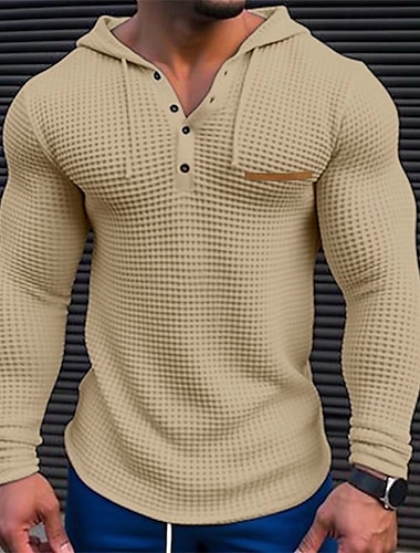  Herren Kapuzensweatshirt Kapuzenpullover mit Knöpfen Leichtes Khaki. Schwarz Weiß Armeegrün Khaki Mit Kapuze Einfach Kordelzug Sport & Outdoor Lässig Täglich Streetwear Cool Sportbekleidung Frühling