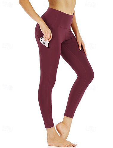  Naisten Caprileggingsit Jooga leggingsit Taskut Vatsatuki Korka vyötärö Kuntosali Urheilu Pilates Alaosat Tumman harmaa Musta Burgundi Syksy Urheilu Urheiluvaatteet Tiukka istuvuus