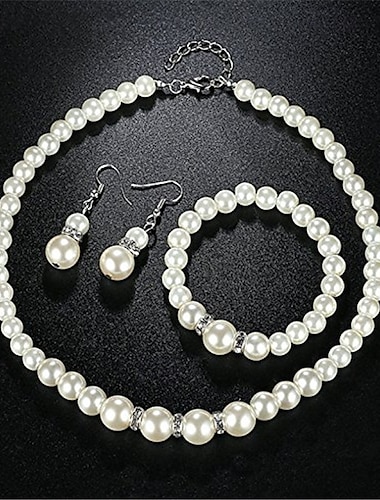  Brudesmykkesett 1 sett imitert perle legering øredobber halskjede armbånd dame elegant smykkesett til bryllupsfest spesiell anledning