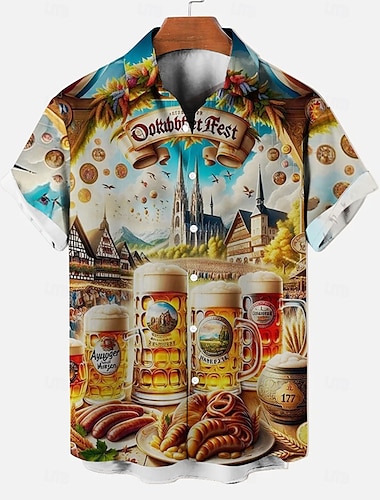  Oktoberfest Beer Hawaii Shirts Aloha Shirt Bavarian Munich German Graphic For Men's Adults' Carnival Oktoberfest Beer 3D Print Vacation Party