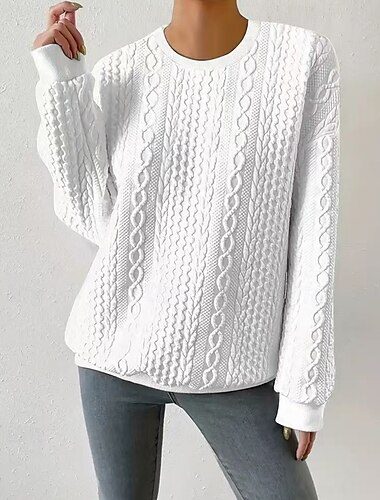 Dámské Pullover Bez vzoru Šik ven Na běžné nošení Pohodlný Dlouhý rukáv Tričkový Běžné topy ulice Dovolená Jdeme ven Bílá Podzim