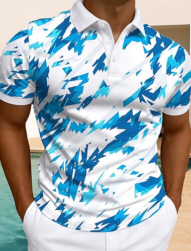  Hombre Geométrico Polo Manga Corta Camisas de polo Camisas con cuello Casual Ropa Deportiva Ropa Cotidiana Botones Verano Blanco Verde Claro Azul Piscina