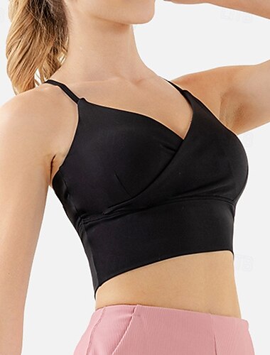  Damen Trainings-Tanktops Sport-BH Unterwäsche Medium Unterstützung Atmungsaktiv Bürgellos Gefüttert Einfarbig Sport Sportkleidung Schwarz Rosa Fitnessstudio Fitness Yoga