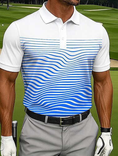  Per uomo Polo Polo Sportivi Casuale Sportivo Collo ripiegato Manica Corta Geometrico Golf Bottoni Estate Viola Nero Blu Blu chiaro Polo