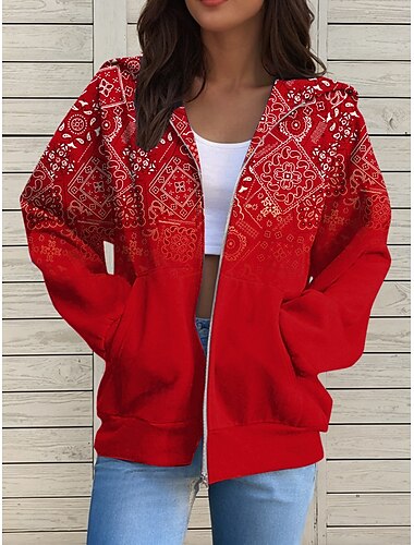  Damen Hoodies mit Reißverschluss Grafik Geometrisch Aktiv Lässig Langarm Mit Kapuze Normale Oberteile Lässig Ferien Reißverschluss Fronttasche Hellgrün Rote Blau Purpur Grün Frühling Herbst