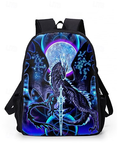  Kids' Gothic Dragon Print Backpack with Double Layer Design by Ruth Thompson– Large Capacity School Bag for Boys, Ideal for Elementary Students, Daily Use and Fantasy-Themed Events