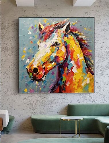  handgemaakte olieverfschilderij canvas wanddecoratie moderne abstracte dier kleurrijke paard voor thuis kinderkamerdecoratie gespannen frame hangend schilderij / opgerolde frameloze ongespannen