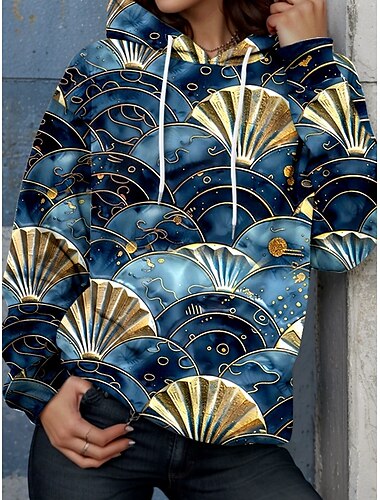  Damen Kapuzenpullover Grafik Elegant Warm Aktiv Langarm Mit Kapuze Normale Oberteile Straße Alltagskleidung Lässig Druck Marineblau Frühling Herbst Winter