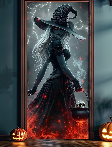  Halloween Door Covers Witch Door Tapestry Door Curtain Decoration Backdrop Door Banner for Front Door Farmhouse Holiday Party Indoor Outdoor Decor Supplies