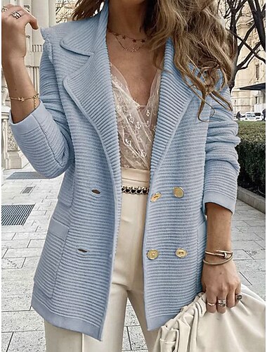  Mulheres Blazer Confortável Respirável Botões Moda Moderno Tecido Trabalho Diário Padrão Aberto para a Lateral Normal Manga Longa agasalhos Preto Branco Rosa Primavera Outono