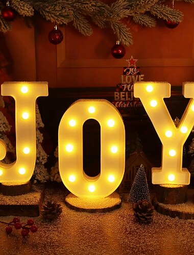  Jule Dekorasjoner Innendørs Hjem Deko - 3 LED 8,5 Tommer Marquee Lys Opplyst Glede Bokstaver Lys Skilt Batteridrevne Jule Skilt Peis Hjem Bar Fest Soverom Vegg Peis Xmas Dekor