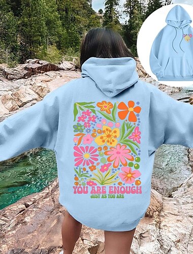  Női Pulóver Hoodie pulóver Virágos Utcai sikk Alkalmi Hosszú ujj Kapucni Normál felsők Utca Szabadság Alkalmi Nyomtatott Fekete Fehér Arcpír rózsaszín Rubin Sötétkék Tél