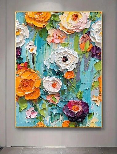  un dipinto moderno su tela senza cornice raffigurante fiori colorati, perfetto per decorare soggiorni e camere da letto.