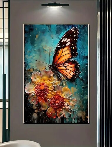  Moderna stampa artistica su tela con fiori e farfalle, decorazione murale senza cornice, adatta per soggiorni e camere da letto.