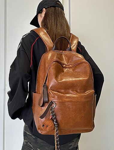  Hombre Mujer mochila Mochila funcional Escuela Diario Viaje Cuero de PU Ajustable Gran Capacidad Ligero Cremallera Marrón Oscuro Negro Marrón