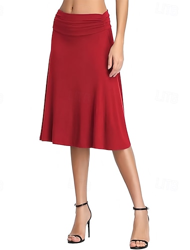  Per donna Gonna Casual Lunghezza al ginocchio Vita media Gonne Semplice Arricciato Micro-elastico Vacanza Streetwear Nero Bianco Verde militare Rosso Autunno Poliestere