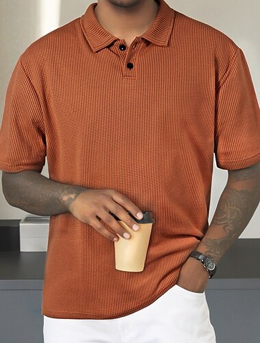  Voor heren Golfshirt Golf Polo's Shirts Werk Casual Revers Korte mouw Basic Modern Effen Knop Zomer Normale pasvorm Donker Bruin Zwart Wit blauw Oranje Lichtgrijs Golfshirt