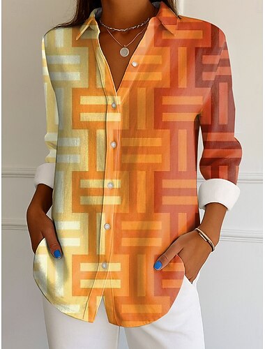  Camicia da Donna Button Down Tunic Camicia Collo Maniche Lunghe Grafica Geometrica Stripes Vintage Tropicale Giornaliera Top Regolari Lavoro Giornaliera s Stampa Blu Viola Arancio Marrone Primavera