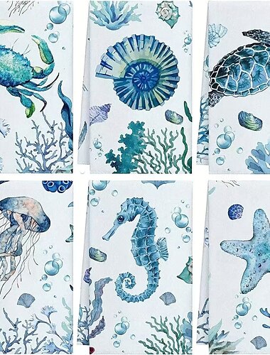  Set di 6 strofinacci da cucina con tartarughe marine e animali dell'oceano, strofinacci in microfibra ultra morbidi e assorbenti per cucinare, cuocere al forno e pulire, strofinacci da cucina