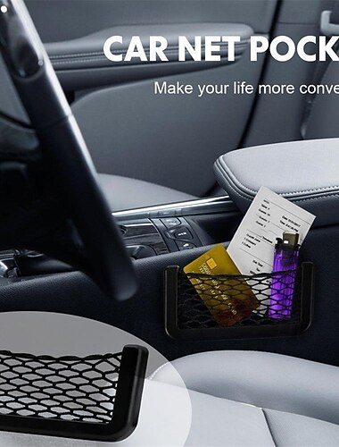  Organizador de bolsillo con cordón para coche, 2 unidades, soporte de red de malla multifuncional para interior de coche, almacenamiento lateral del asiento y organizador de artículos pequeños.