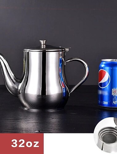  Aceitera de acero inoxidable, colador de aceite espesado, dispensador de salsa de soja a prueba de fugas con malla filtrante, recipiente multiusos para condimentos de cocina para el hogar, jarra