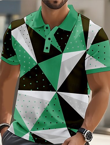  Homens Estampa Geométrica Abstrato Pólo Manga Curta Camisas polo Camisas de colarinho Casual Rua Roupa Esportiva Roupa Diária Botões Verão Vermelho Azul Verde