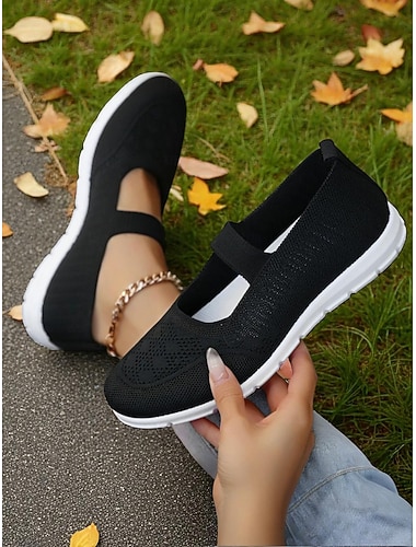  Flyknit Mary Jane-sneakers til dame – lette tursko med elastiske stropper for reiser, trening og helgebruk