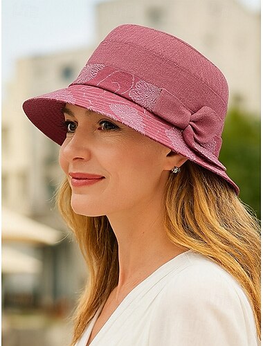  Chapéu de balde bordado floral feminino com laço – chapéu de sol leve de algodão para senhoras, elegante roupa de praia casual para o verão ao ar livre