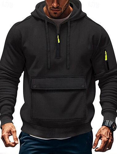  Herren Kapuzensweatshirt Viertelreißverschluss Kapuzensweatshirt Schwarz Marineblau Khaki Hellgrau Dunkelgray Mit Kapuze Einfach Tasche Viertel Postleitzahl Sport & Outdoor Täglich Ferien Polyester