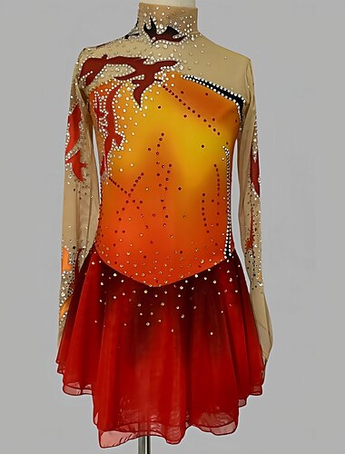  Abito da pattinaggio artistico Per donna Ragazze Pattinaggio sul ghiaccio Vestito Rosso / giallo Foro per il pollice tintura sfumata Rete Spandex Elasticizzato Allenamento Professionale Competizione