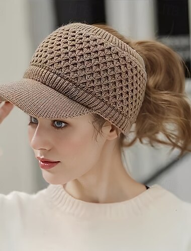  Sombreros de mujer, sombreros abiertos para exteriores para otoño e invierno, gorras de béisbol que protegen las orejas y abrigan, se pueden atar en una cola alta, sombreros de punto que muestran la