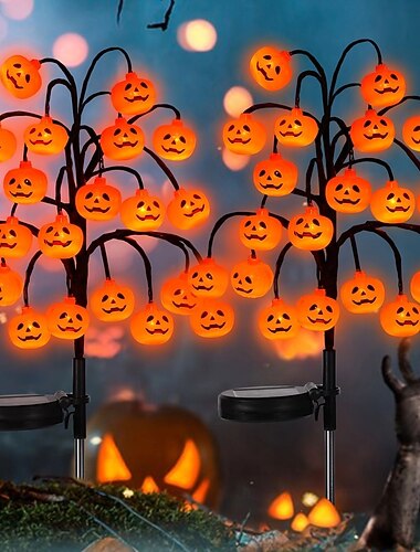  ハロウィン パンプキンツリーライト 屋外防水芝生ライト 20LED ソーラーパワー ハロウィン ガーデン 芝生 通路 雰囲気作り DIY デコレーション 1/2個