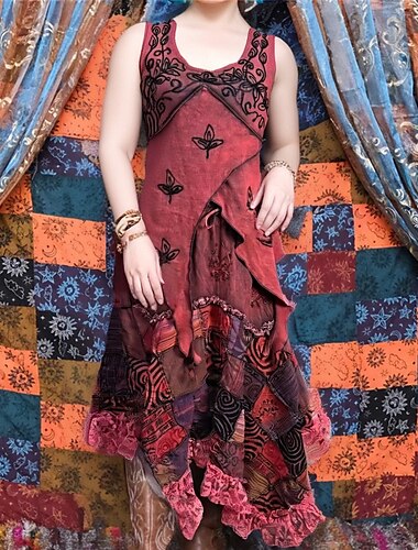  Boho Lange Länge Kleid Damen Halloween Maskerade Themenparty Festival Erwachsene Kleid Sommer