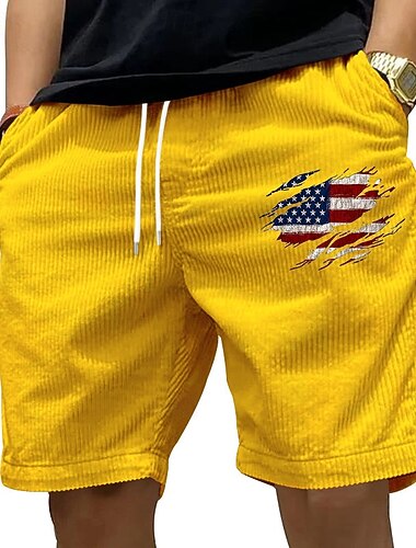  Herren Shorts Sommershorts Freizeitshorts Cordshorts Tasche Elastischer Bund Kordelzug Nationalflagge Komfort Atmungsaktiv Kurz Outdoor Urlaub Sport Lässig Schwarz Weiß