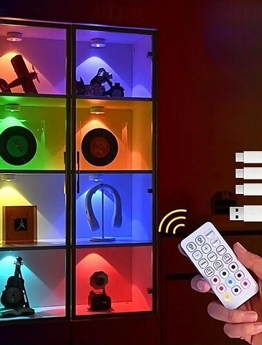  充電式磁気 RGB LED キャビネット ライト、リモコン付き、ピクチャー ライト、12 色のオプション、キャビネットやディスプレイ ケース用の屋内ライト、USB 充電式、クリスマス、ハロウィーン、家庭用装飾ランプ、1/3 個