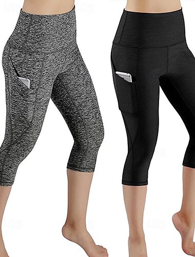  Naisten Caprileggingsit Jooga leggingsit Taskut Vatsatuki Korka vyötärö Kuntosali Urheilu Pilates Alaosat Musta Armeijan vihreä Burgundi Syksy Urheilu Urheiluvaatteet Tiukka istuvuus
