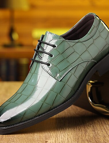  Pánské oxfordky z imitace kůže s vzorem krokodýla v zelené barvě – lesklý střih se šněrováním pro stylové gentlemany, koktejlové večírky a luxusní setkání