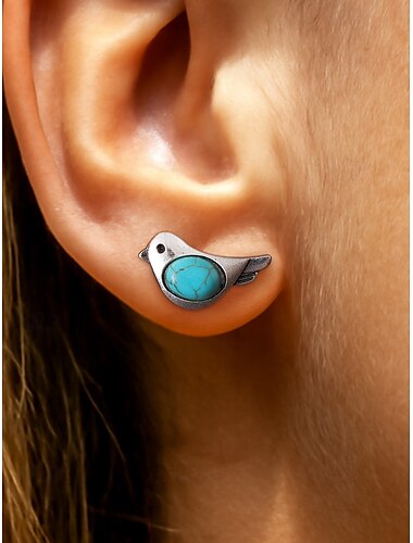  Women’s Turquoise Bird Stud Earrings – Vintage Alloy Animal Jewelry for Nature Lovers, Daily Wear or Gift Giving